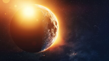 Obraz premium Crescent Moon Against a Starry Sky with Glowing Light