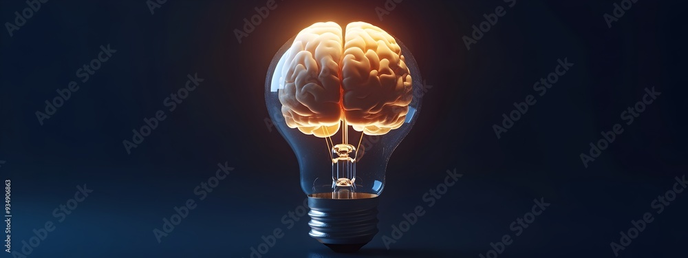 Aufkleber glowing 3d brain inside an illuminated lightbulb,symbolizing the power of creative leadership,innova