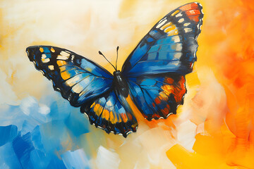 A butterfly with wings in the Rainbow of Pride with different colors
