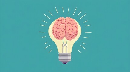 Glowing Brain Lightbulb Symbolizing Creative Idea and Innovation