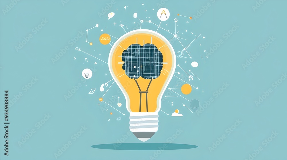 Aufkleber glowing lightbulb floating against a teal background,representing the spark of creativity,innovative
