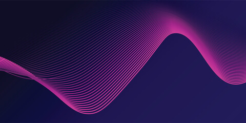 Abstract glowing wave lines on dark blue background. Dynamic wave pattern. Modern flowing wavy lines. Futuristic technology concept. Suit for banner, poster modern