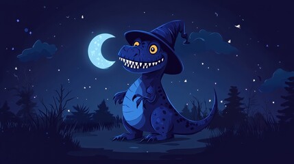 A cartoon dinosaur with a blue hat