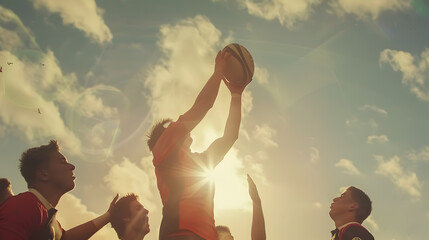 A young rugby player catching the ball during a lineout, capturing an epic moment.