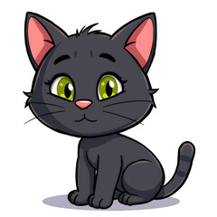 Obraz premium Black cat cartoon icon illustration on white background. Generative AI