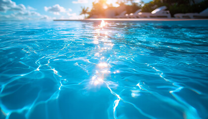 Sunset reflection on water surface, beauty in nature generated by AI