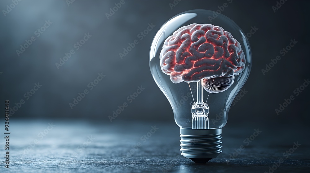 Aufkleber illuminating idea - creative brain encased in a luminous lightbulb,symbolizing the power of innovati