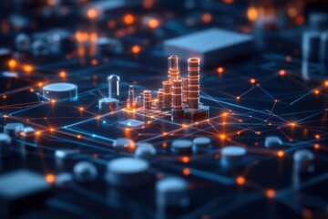 An intricate and detailed graph with connected nodes plotted on a relational axis, depicting the relationship between different industries within a supply chain.