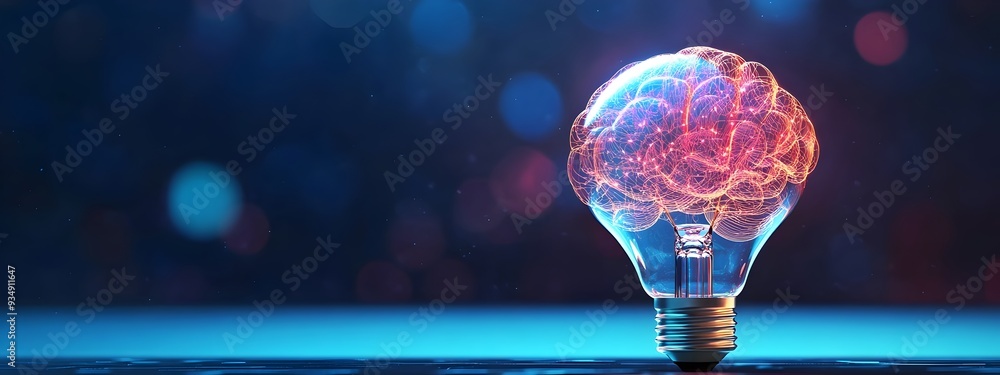 Poster illuminating idea:3d abstract brain encased in a lightbulb,symbolizing the power of innovative think