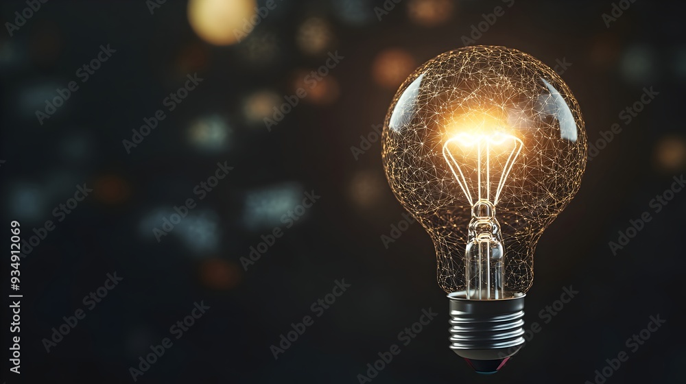 Poster illuminating innovation:a 3d lightbulb radiating light,shining on a brain,symbolizing the spark of c
