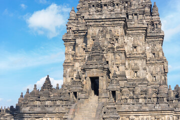 Ruins of Prambanan temple or Candi Prambanan in Yogyakarta Indonesia. UNESCO heritage and tourism place to go