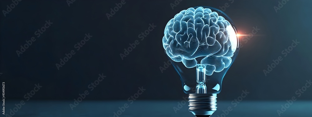 Poster illuminating the mind:innovative business intelligence concept with 3d lightbulb and brain combinati