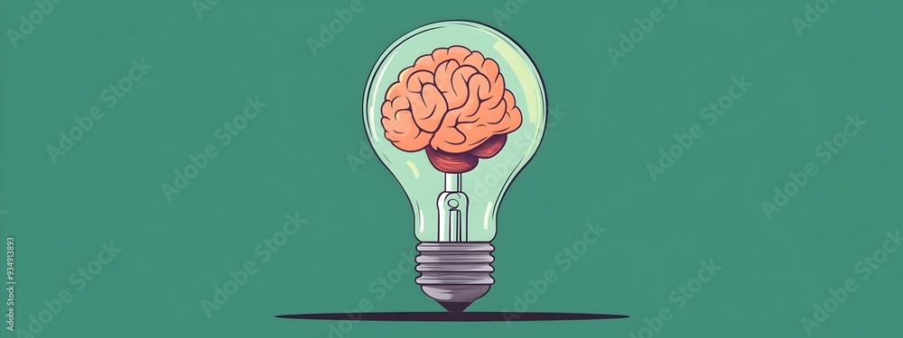 Poster illuminating the path to innovative solutions - creative thinking concept with brain in lightbulb