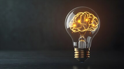 Illuminating the Mind's Potential - A glowing brain encased in a light bulb symbolizes the power of innovative thinking,creative problem-solving,and the limitless possibilities of the human intellect.