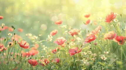 Fototapeta premium Soft Summer Meadow with Blooming Poppies.