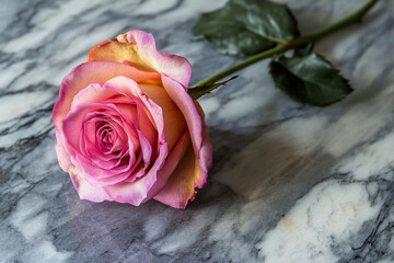 Single rose on a marble surface