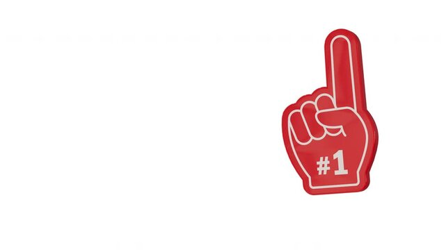 Number 1 (one) support fan 3D hand glove bouncing with finger raised 3D Animation. 