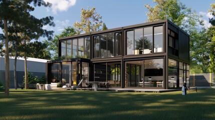 Naklejka premium Modern Container Home in a Green Setting