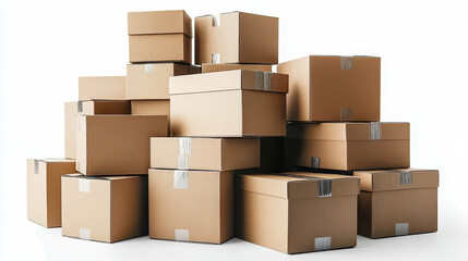 Stack of Cardboard Boxes Isolated on White for Shipping and Storage Solutions