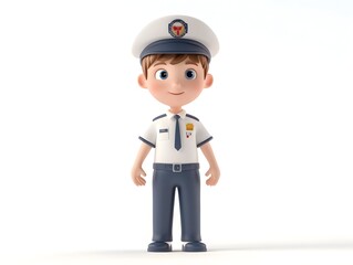 3D Rendered Image of a Young Boy Wearing an Air Traffic Controller Uniform Standing at the Center of an Isolated White Background  The Character is Facing Forward in a Neutral Pose