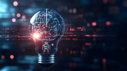 Innovative 3D digital brain lightbulb concept symbolizing technological advancement,creativity,innovation and the potential for new breakthroughs and solutions. Futuristic and conceptual digital