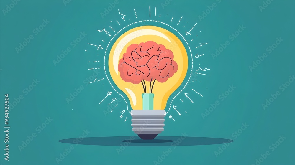 Poster innovative brain illuminated by bright light bulb symbol of creative thinking and problem-solving