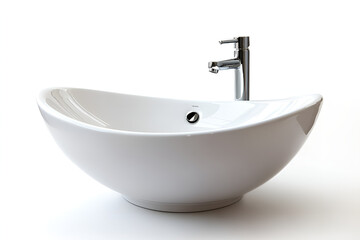 Modern white ceramic bathroom sink with sleek faucet. Perfect for contemporary home interiors, featuring a minimalist design.