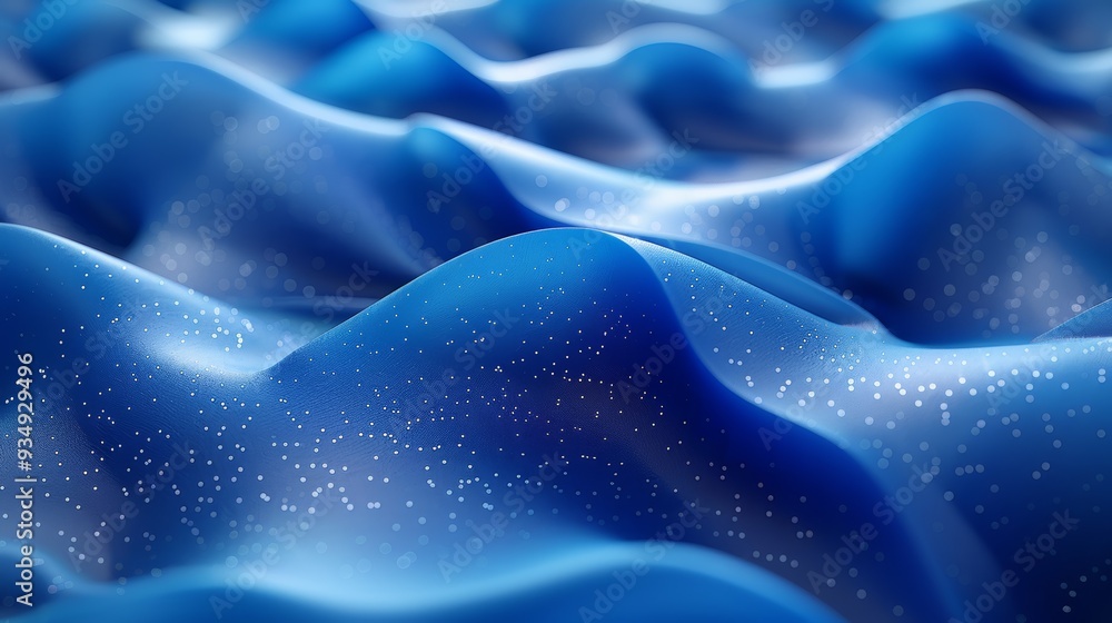 Poster flowing blue waves with subtle sparkles create an artistic texture in this modern abstract design