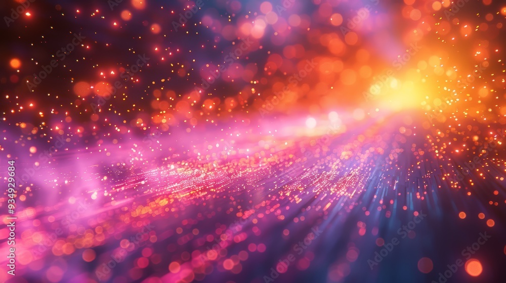 Poster colorful abstract light trails with sparkles against a dark background, creating a sense of motion a
