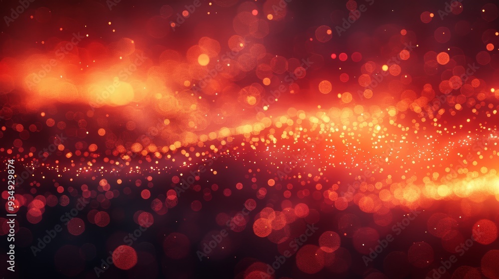Aufkleber colorful abstract pattern of glowing particles in motion with a warm red and orange gradient backgro