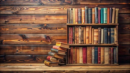 Stack of old books on a wooden bookshelf, antique, vintage, literature, education, classic, library, reading, knowledge