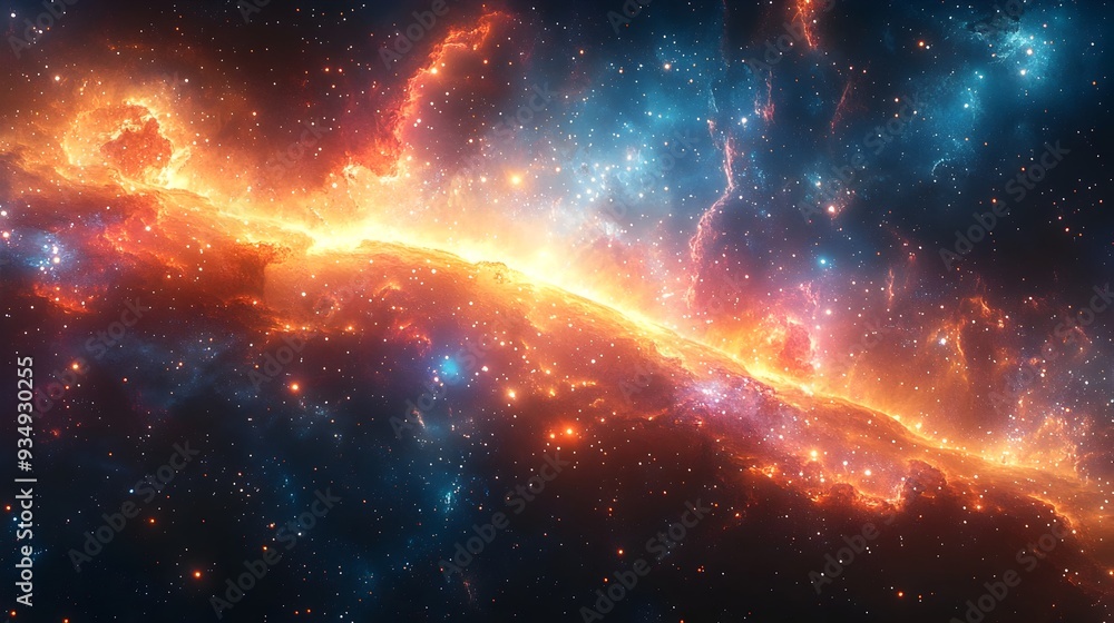 Poster majestic cosmic tapestry:glowing celestial phenomena in a vibrant futuristic space,showcasing dynami