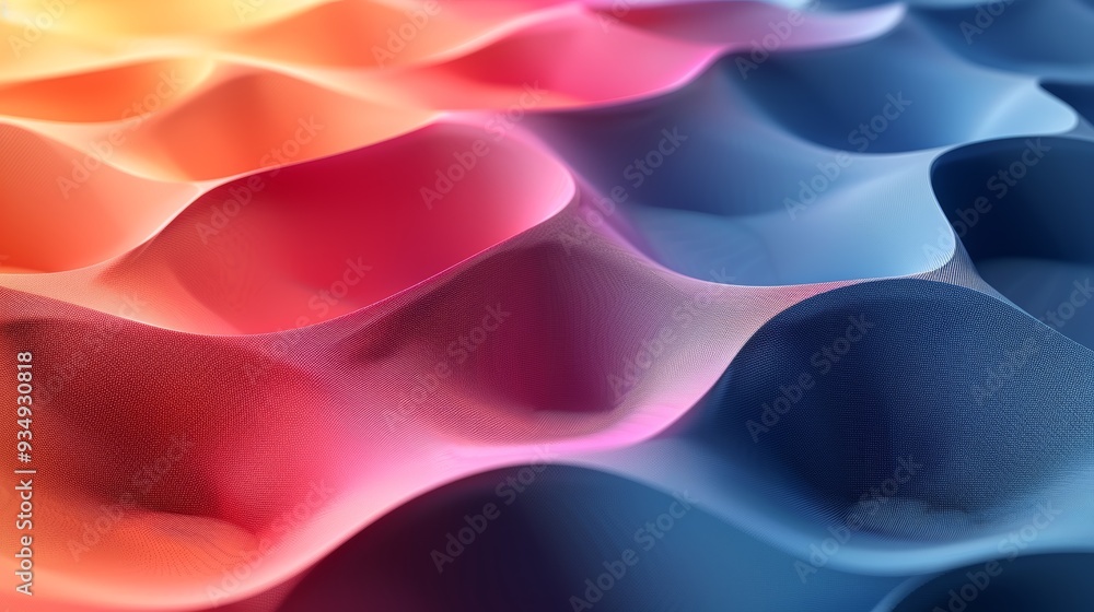 Poster colorful undulating waves of fabric or material create a vibrant abstract pattern in warm and cool t