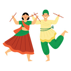 hindu couple dancing in navratri festival