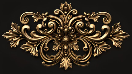  golden Ornamental Design baroque Element on black background ai generative