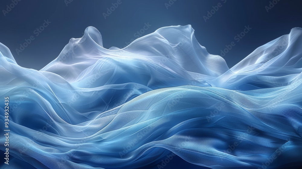 Poster soft blue waves undulate gracefully in a serene environment, creating a calm and tranquil atmosphere