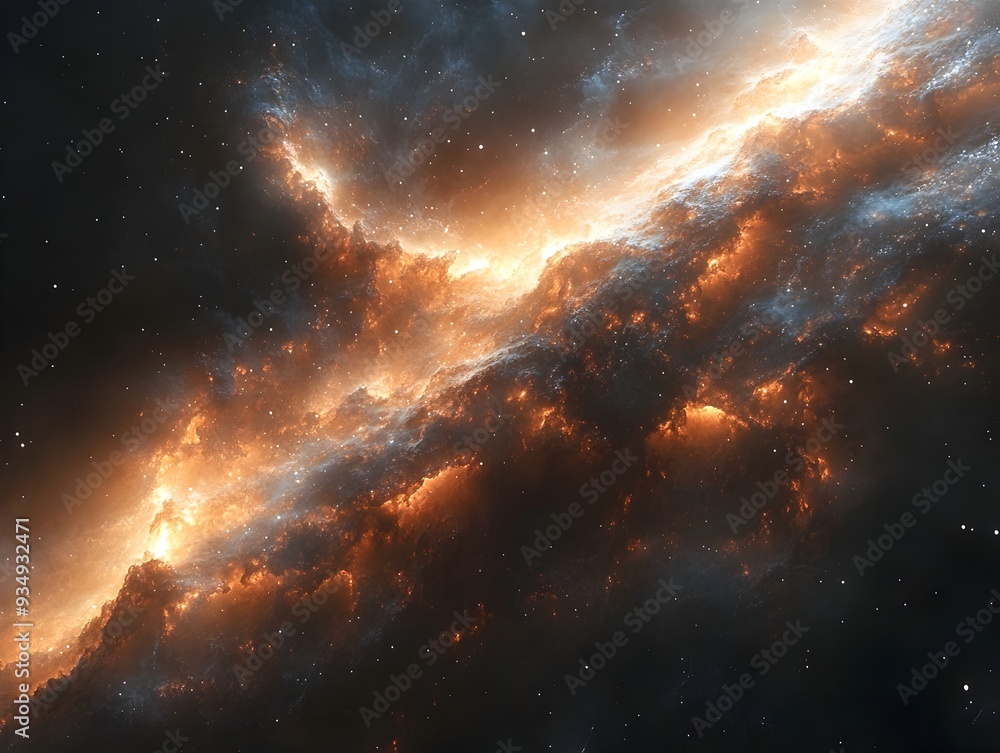 Poster mesmerizing cosmic tapestry:luminous stellar clusters in a futuristic space odyssey,showcasing enigm