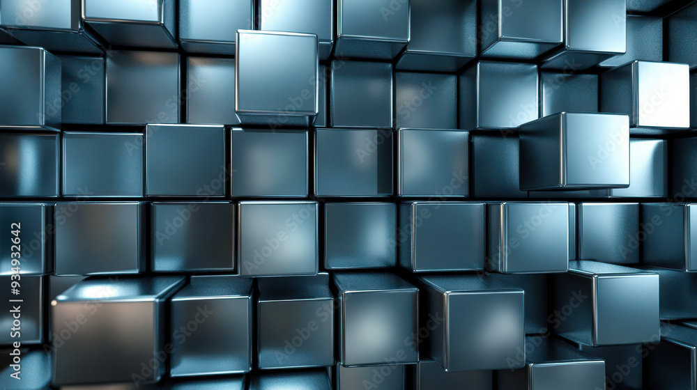 Aufkleber abstract silver cubes geometric background with 3d metallic texture, modern technology and futuristi