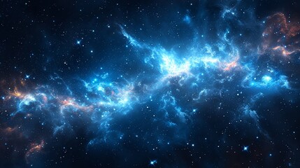 Naklejka premium Vivid cosmic nebula showcasing bright colors and swirling gas in deep space, observed in a clear night sky