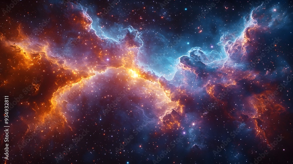 Poster mesmerizing galactic tapestry - vibrant cosmic entities and luminous stellar clusters in a captivati