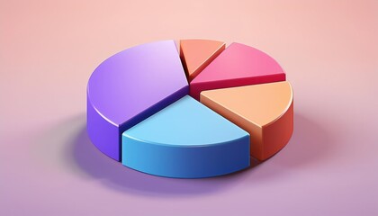 Obraz premium A 3D pie chart icon illustrating data, featuring distinct segments and a visually appealing three-dimensional effect. 