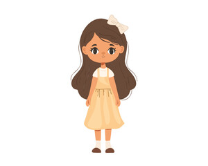 Cartoon character girl in dress on white background