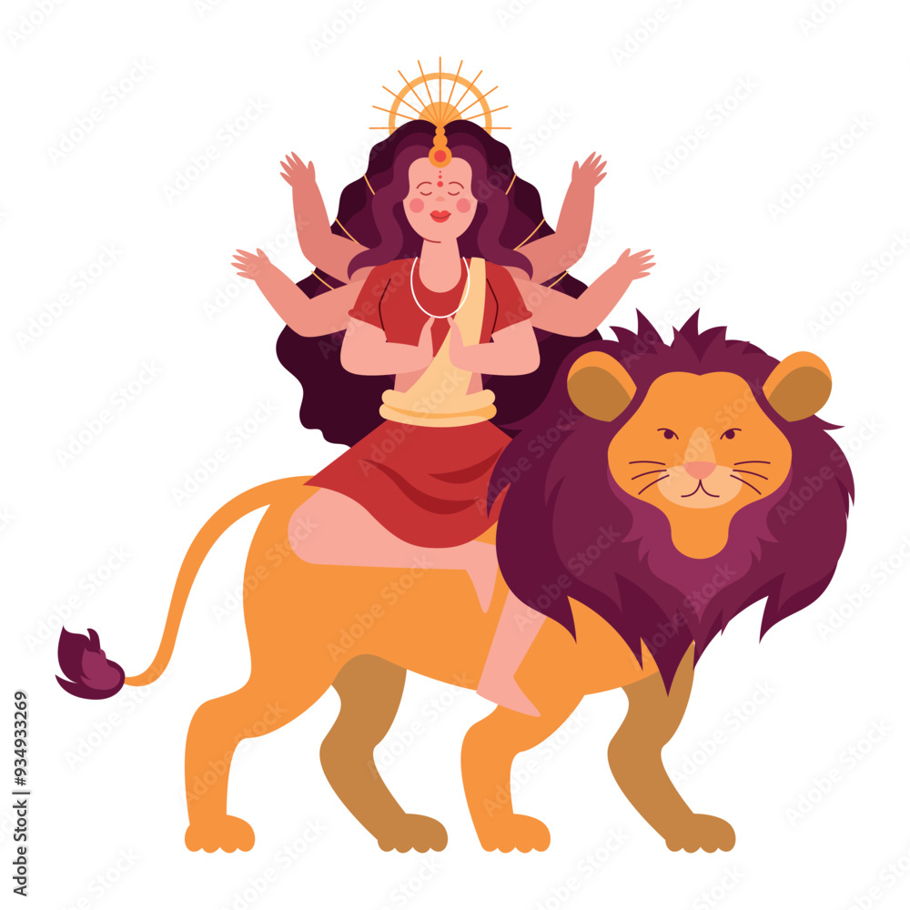 Wall mural goddess durga and lion