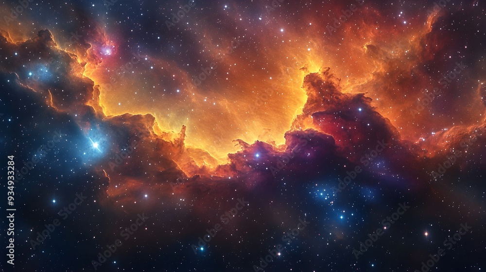 Poster mesmerizing galactic tapestry:luminous stellar clusters and ethereal nebulae in vibrant hues,captiva