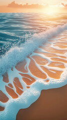 Fototapeta premium AI-Generated Serene Beachscape at Sunrise with Gentle Waves and Foamy Shoreline Reflecting Nature's Tranquility