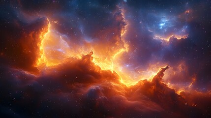 Obraz premium Mysterious cosmic nebula - an scene of iridescent stellar nurseries,dynamic celestial phenomena,and ethereal interstellar events. Visionary sci-fi space opera with a mixed-media.