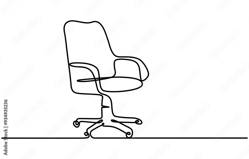 Wall mural office chair in continuous line art drawing style. swivel desk chair black linear sketch isolated on