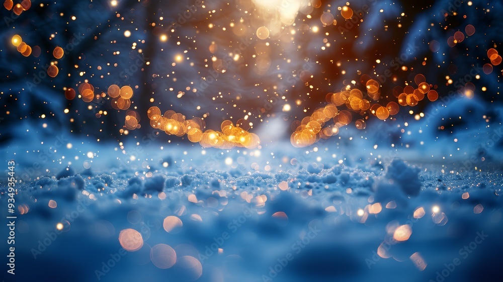 Aufkleber snowfall creating a magical atmosphere with glowing bokeh lights in the background during winter