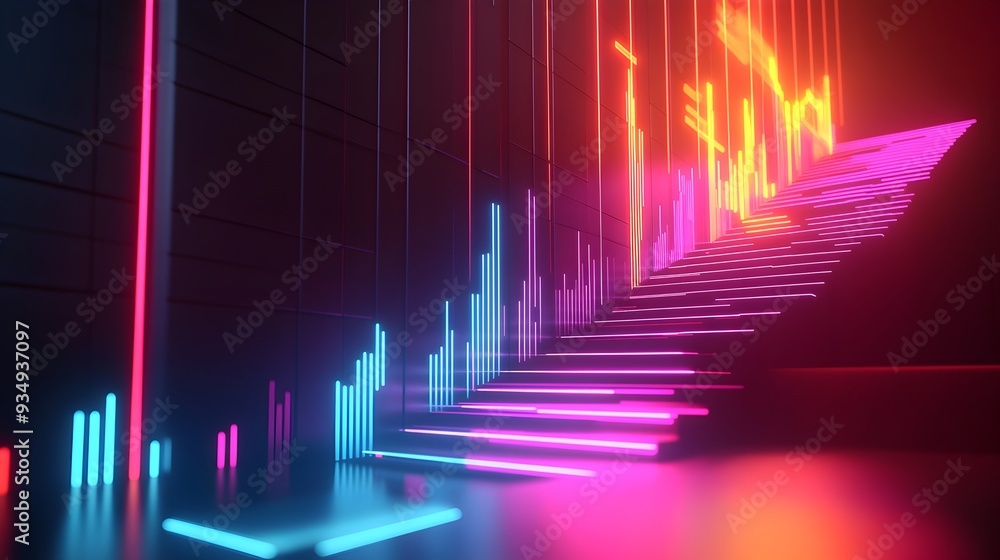 Poster sleek ascending 3d business growth chart with ai powered data visualization futuristic abstract geom