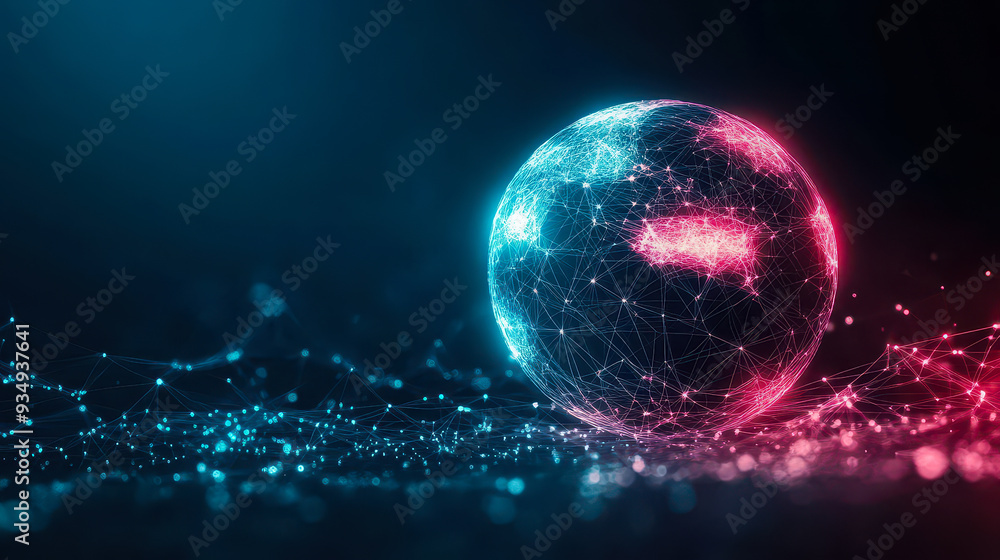 Poster glowing digital globe with network connections: futuristic global connectivity and technology abstra